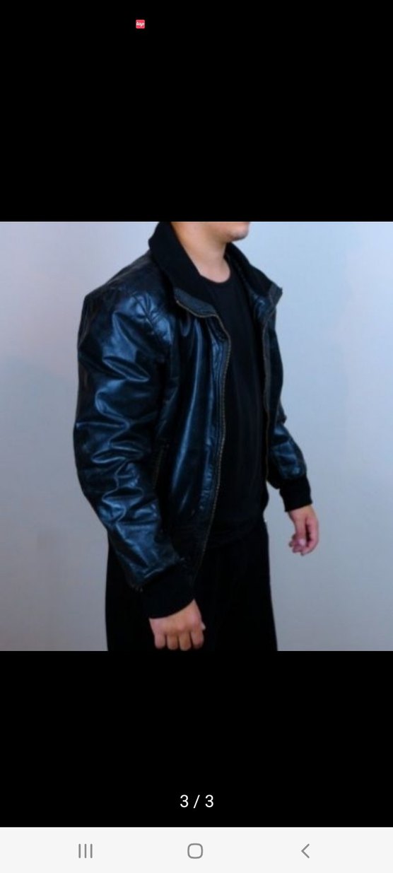 Erkek Siyah Deri Fermuarlı vintage Ceket - Görsel 2