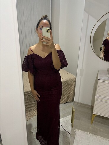 38 Beden bordo Renk Abiye elbise