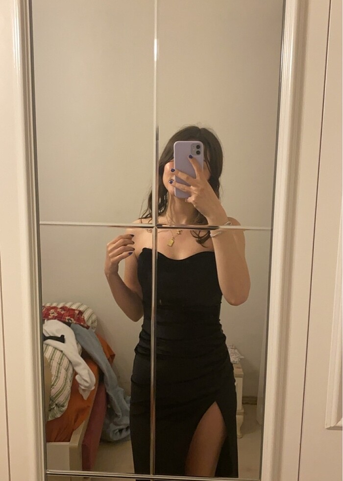 siyah straplez elbise - Görsel 2