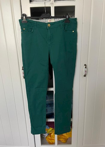 Kadın Kemerli Yeşil Denim Pantolon