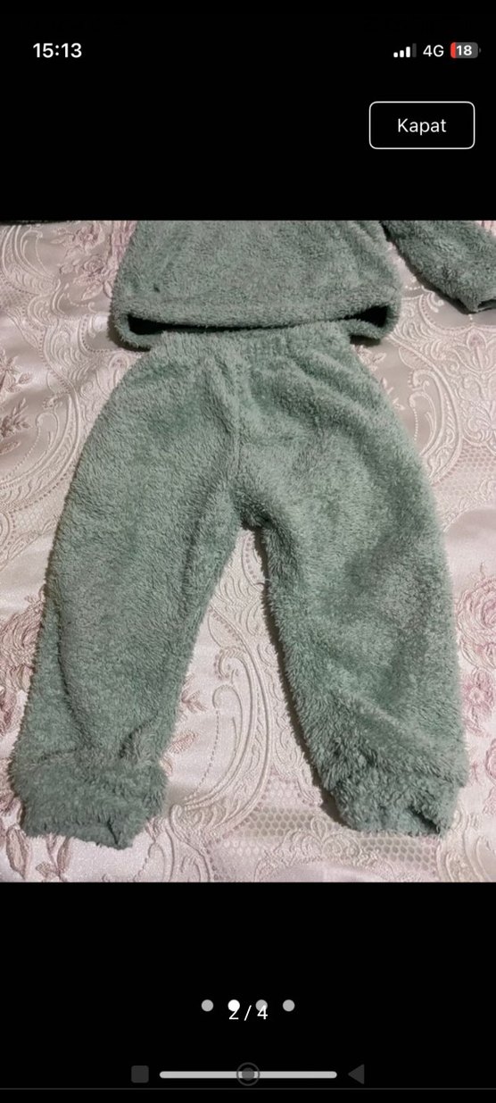 Erkek Çocuk Peluş Kapüşonlu Pijama Takımı Gri - Görsel 2