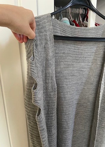 Gri Uzun Örgü Kadın Hırka - Görsel 4