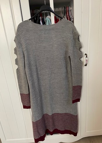 Gri Uzun Örgü Kadın Hırka - Görsel 7