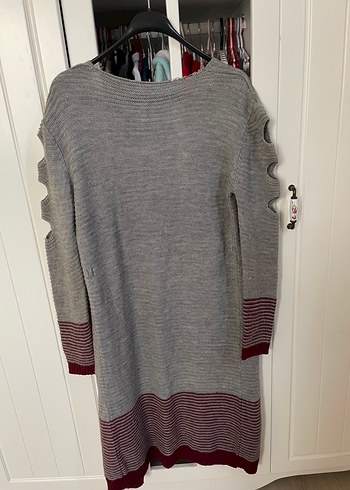 Gri Uzun Örgü Kadın Hırka - Görsel 8