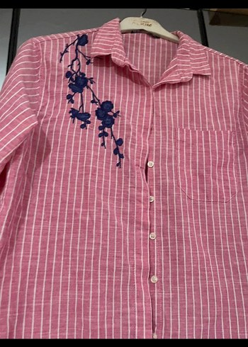 Nakışlı Uzun Kollu Pembe Gömlek - Görsel 4