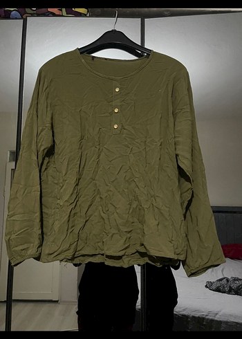 Düğmeli Uzun Kollu Keten Kadın Gömlek - Görsel 2