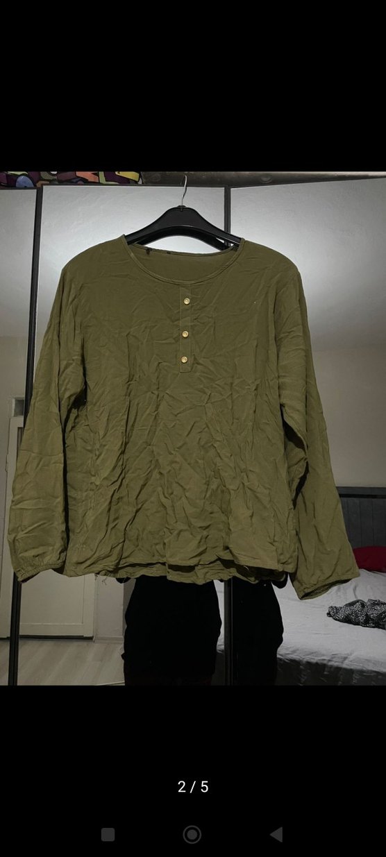 Düğmeli Uzun Kollu Keten Kadın Gömlek - Görsel 2