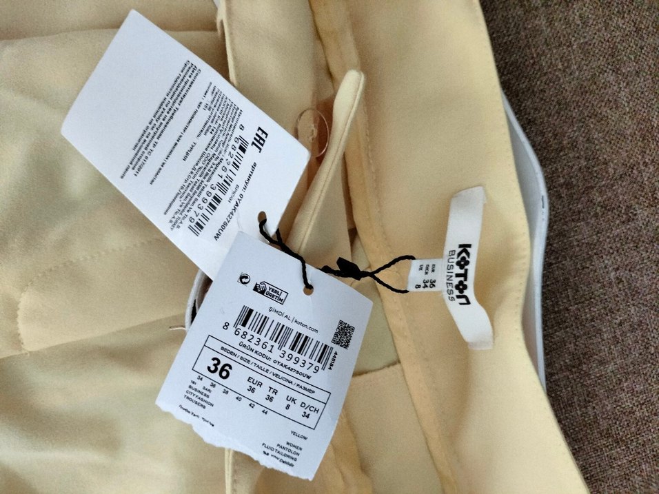 Sarı Midi Kumaş Kadın Pantolon Kemerli - Görsel 2