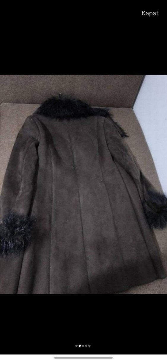 Kürk Detaylı Kahverengi Uzun Süet Kadın Kaban - Görsel 2