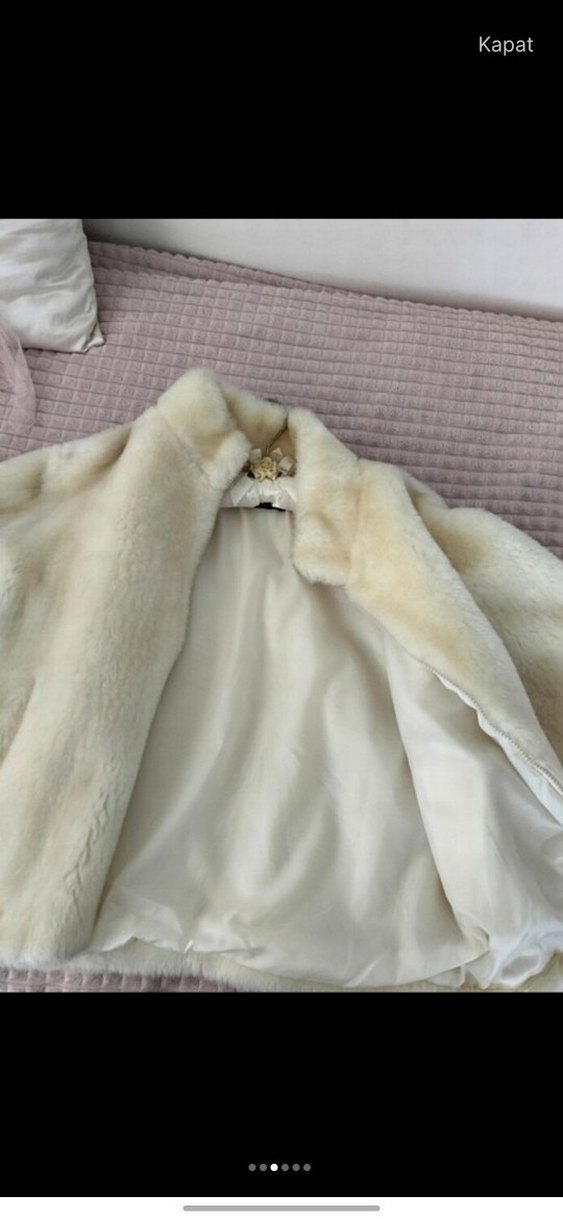 Beyaz Suni Kürk Detaylı Midi Mont - Görsel 3