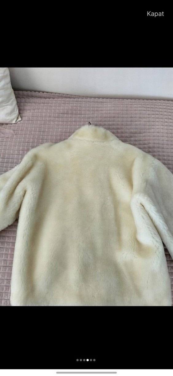 Beyaz Suni Kürk Detaylı Midi Mont - Görsel 4