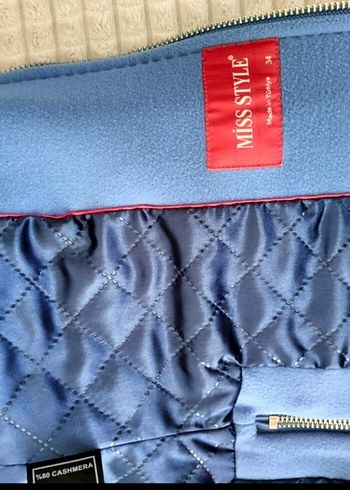 Kürklü Mavi Kadın Mini Kaban - Görsel 4