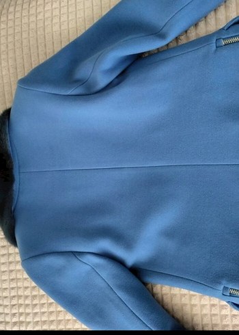 Kürklü Mavi Kadın Mini Kaban - Görsel 2