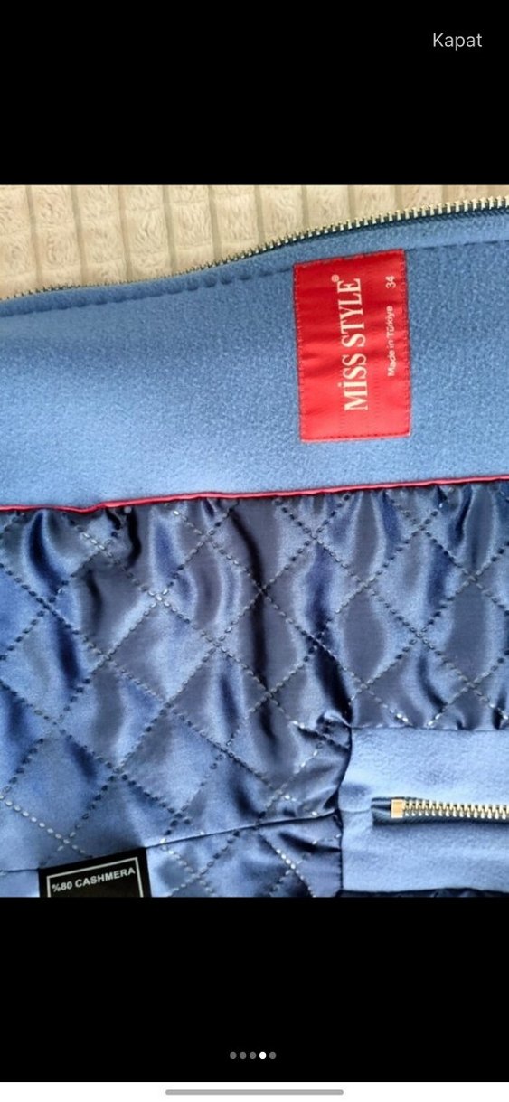 Kürklü Mavi Kadın Mini Kaban - Görsel 4