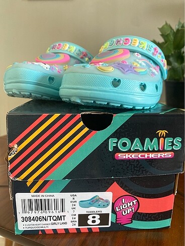 24 Beden turkuaz Renk Sketchers Işıklı Terlik Sıfır 24 Numara