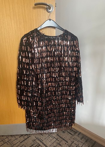 Zara Kahverengi Püsküllü Uzun Kadın Abiye Elbise - Görsel 4