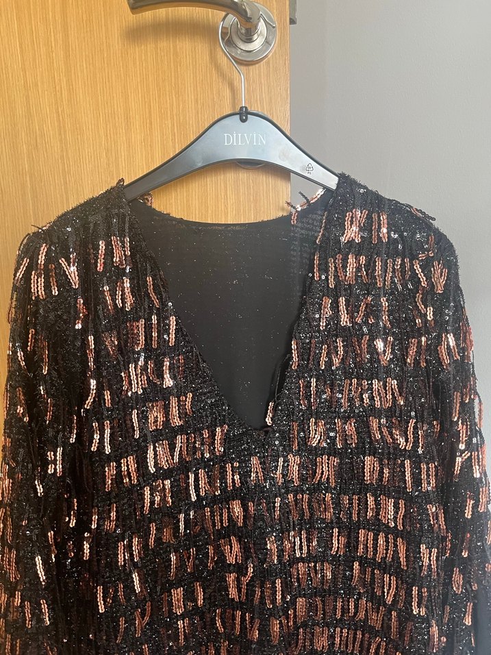 Zara Kahverengi Püsküllü Uzun Kadın Abiye Elbise - Görsel 2