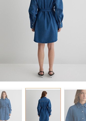 Kadın Mavi kemerli Denim elbise - Görsel 3