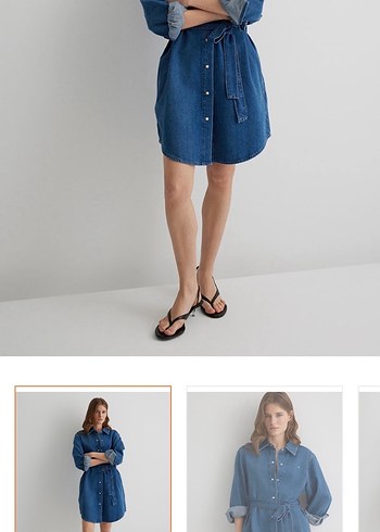 Kadın Mavi kemerli Denim elbise - Görsel 2