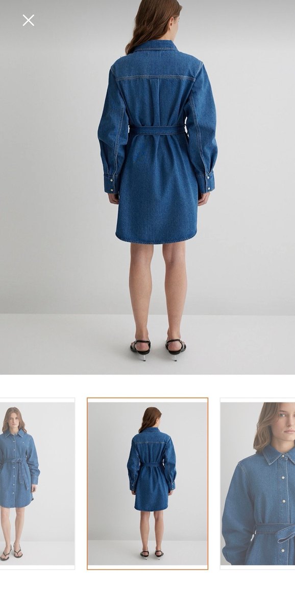 Kadın Mavi kemerli Denim elbise - Görsel 3