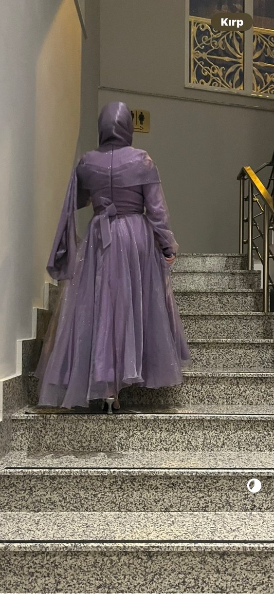 Uzun Mor Drapeli Gotik Kadın Abiye - Görsel 5