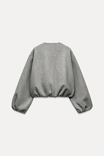 s Beden gri Renk ZARA ELASTİK KENARLI YUMUŞAK BOMBER CEKET
