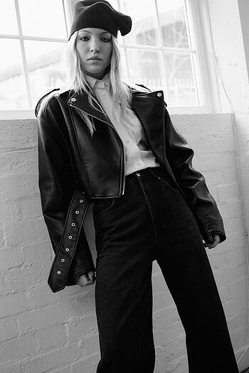 Zara ZARA SUNİ DERİ CROP BIKER CEKET