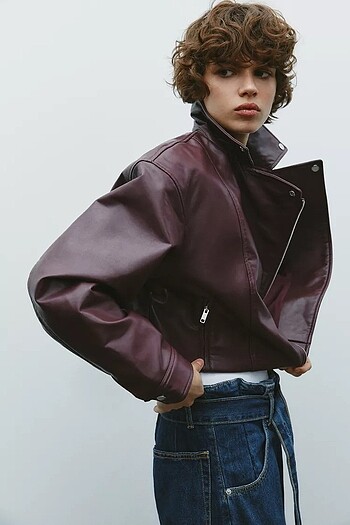 s Beden SUNİ DERİ CROP BIKER CEKET