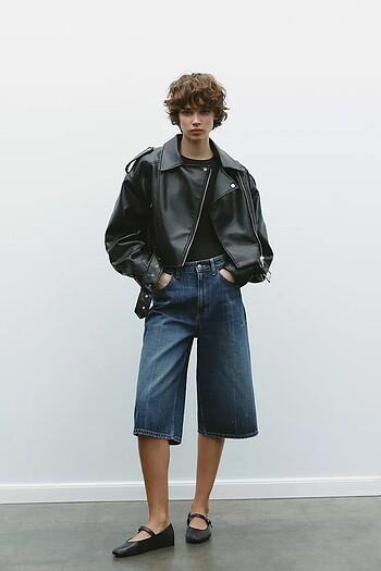 s Beden SUNİ DERİ CROP BIKER CEKET
