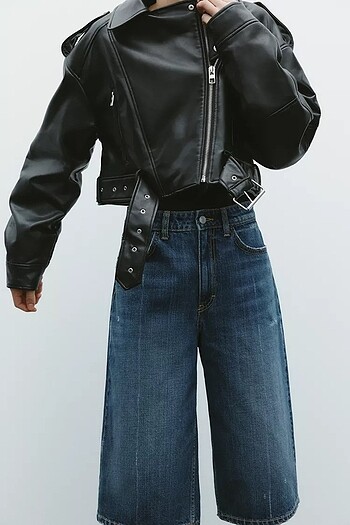 s Beden siyah Renk SUNİ DERİ CROP BIKER CEKET