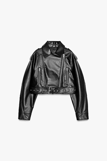 SUNİ DERİ CROP BIKER CEKET