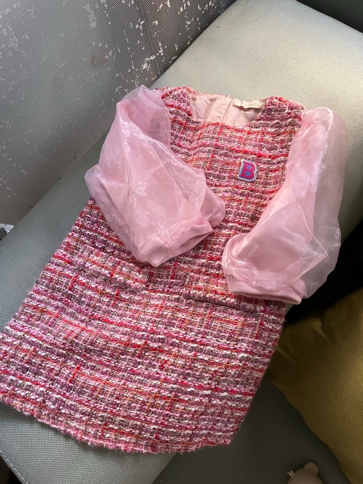 Kız Çocuk Pembe Örgü Uzun Kollu Elbise - Görsel 2