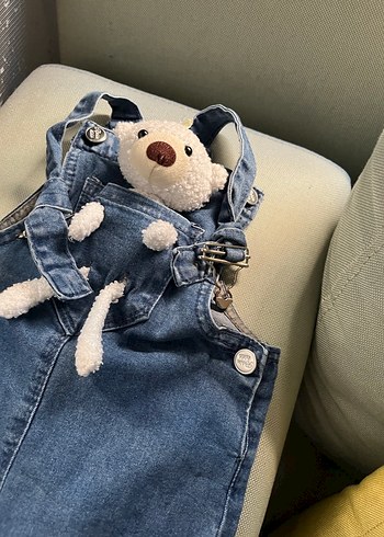 Kız Çocuk Mavi Denim Askılı Tulum - Görsel 2