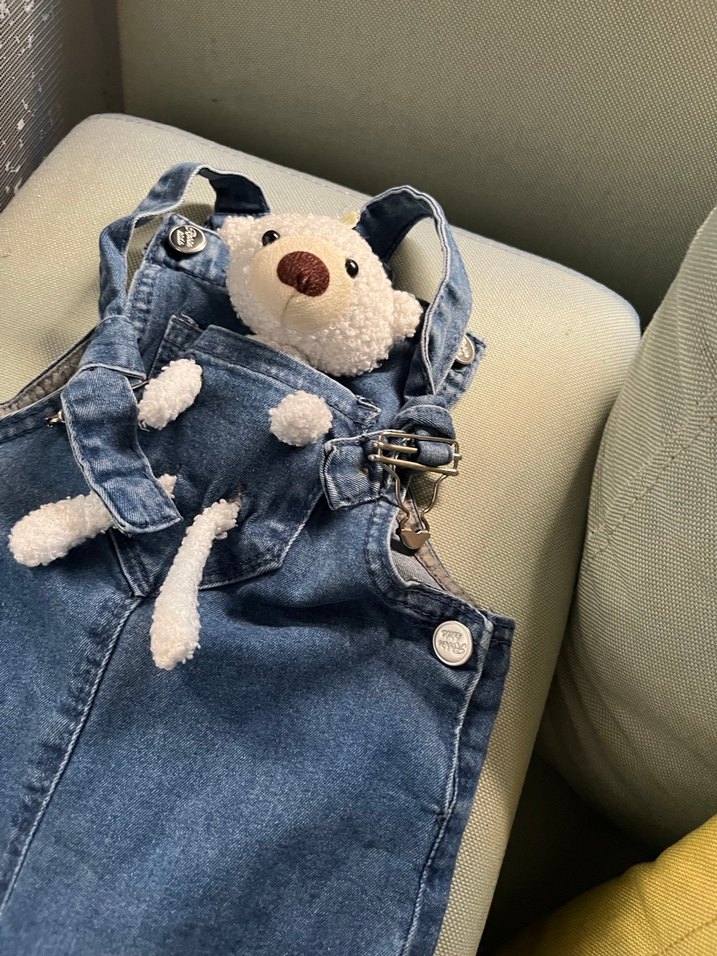 Kız Çocuk Mavi Denim Askılı Tulum - Görsel 2