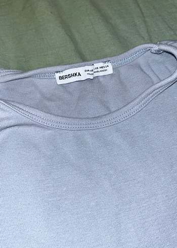 Bershka Gri Mavi Pamuklu Kısa Kollu Tişört