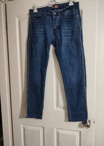 Kadın Lacivert Denim Kemerli Midi Boy Jean
