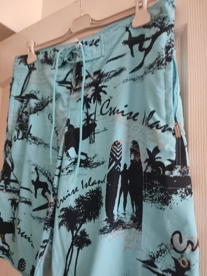 Turkuaz Desenli Erkek Midi deniz Şortu - Görsel 2