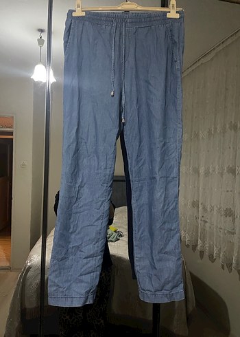 Kadın Mavi Bol Kesim Midi Kot Pantolon