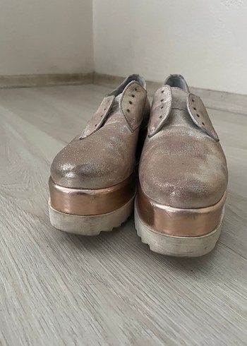 36 Beden altın Renk Bej Deri Platform Topuklu Kadın Ayakkabı