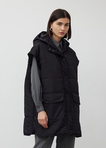 BE BLUE Kadın Siyah Midi Kolsuz Şişme Yelek - Görsel 2