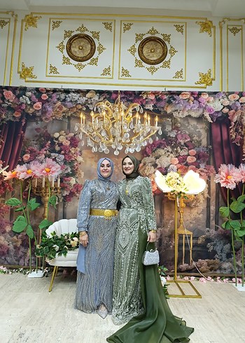 Uzun Kollu Beyaz Etnik Desenli Kadın Gelinlik - Görsel 3