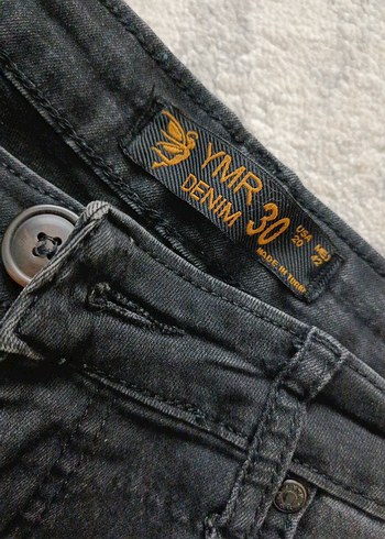 Siyah Baskılı Düğmeli Denim Kadın Pantolon