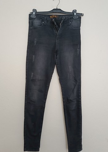 Siyah Baskılı Düğmeli Denim Kadın Pantolon
