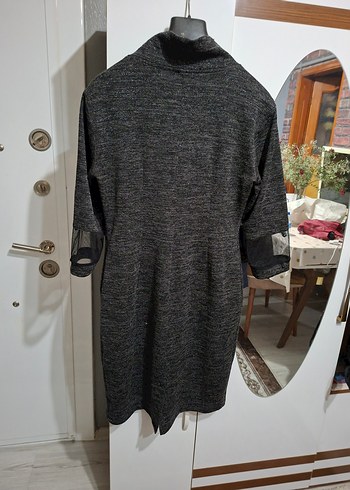 Gri Triko Yüksek Yaka Midi Kadın Elbise - Görsel 2