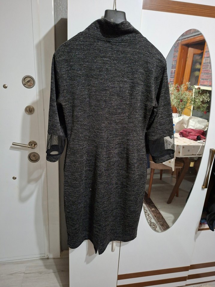 Gri Triko Yüksek Yaka Midi Kadın Elbise - Görsel 2