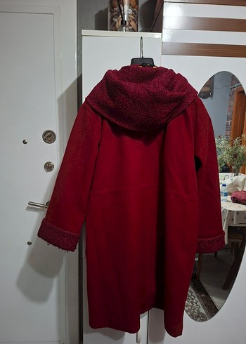 Bordo Kadın Kaban, Peluş Detaylı - Görsel 2