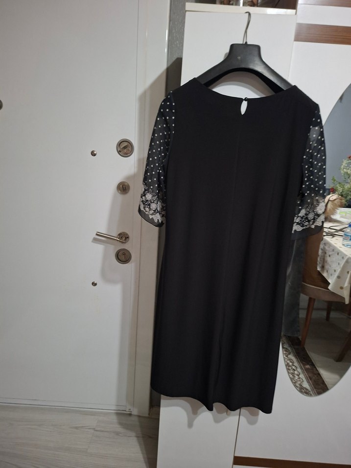 Dantel Detaylı Siyah midi Kadın Elbise - Görsel 2