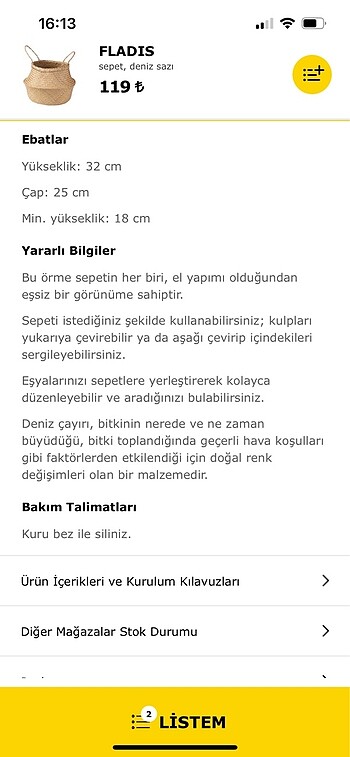  Beden Ikea hasır sepet hurç