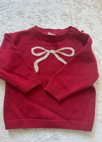 Kız Çocuk Kırmızı Nakışlı Triko Kazak - Görsel 2