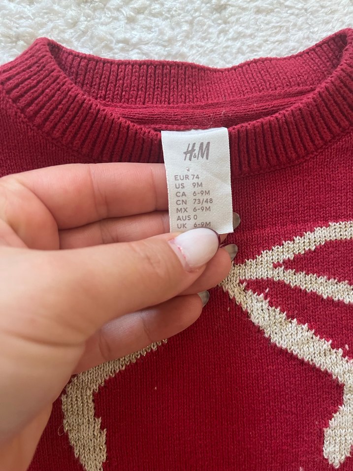 Kız Çocuk Kırmızı Nakışlı Triko Kazak - Görsel 3